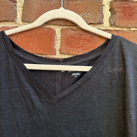 Eileen Fisher $118 Organic Linen Jersey V-Neck Boxy Tee black 2X NEW - Picture 8 of 11